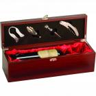 Rosewood Finish Wine Box with Tools - Red Liner