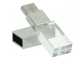 8GB Glass with White LED Flash Drive & Black Presentation Box